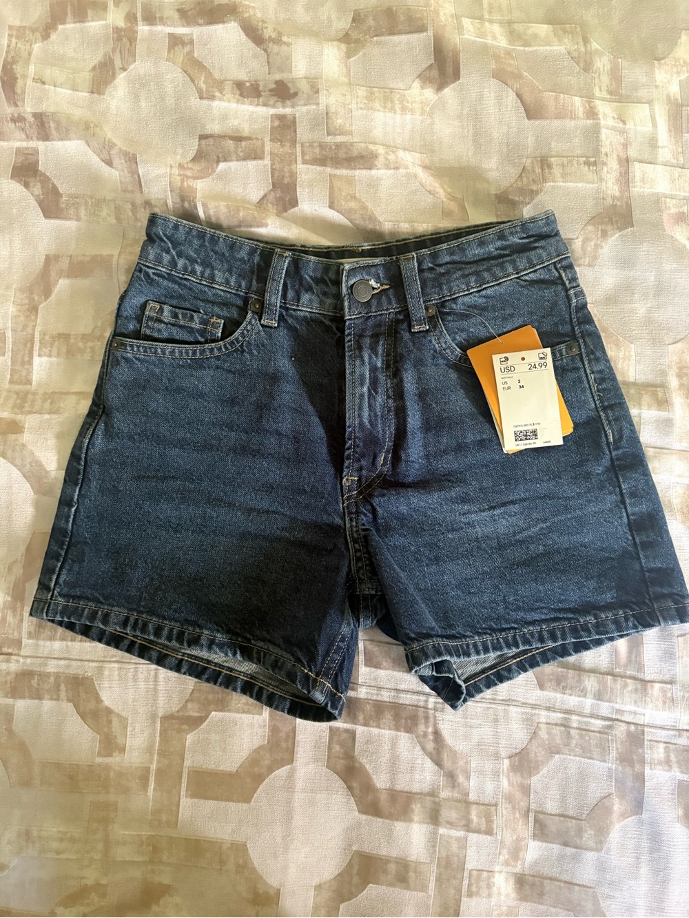 H&M Dark Blue High-Rise Denim Shorts